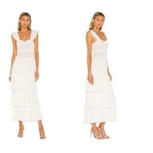 Saylor Perrie‎ M Cotton Blend White Lace ruffle Midi Dress